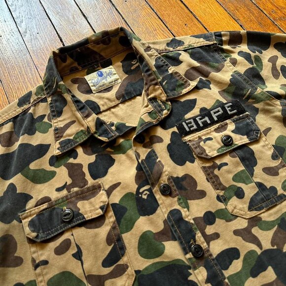 B.A.P.E. Bathing Ape Busy Works Made in Japan Bubble Military Camo Women Shirt L - Picture 3 of 8